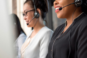 Mixed race women team working in call center