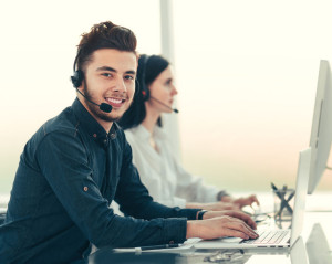 professional call center operators communicate with customers.